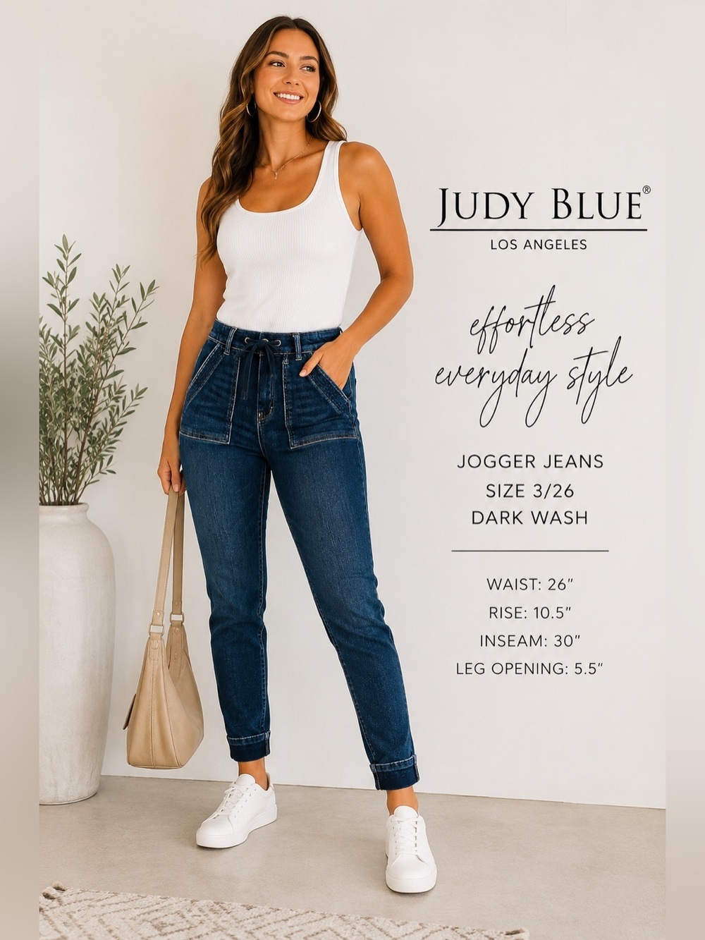 Judy Blue Jogger Jeans Size 3/26 Dark Wash Drawstring Denim - Picture 4 of 9